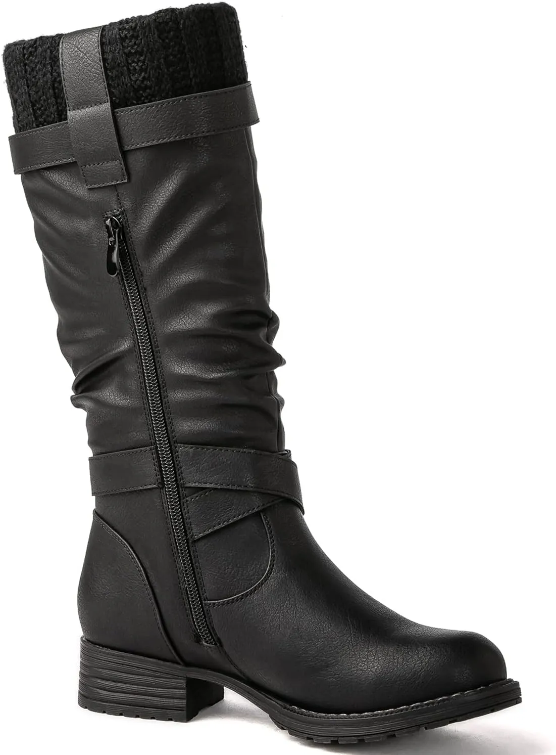GLOBALWIN Women's Motorcycle Boots Mid Calf Boots Low Heels