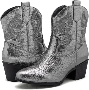 GLOBALWIN Women's The Western Wear Fashion Cowboy Cowgirl Free Birds Country Concert Disco Outfits Low Heel Walking Boots For Ladies