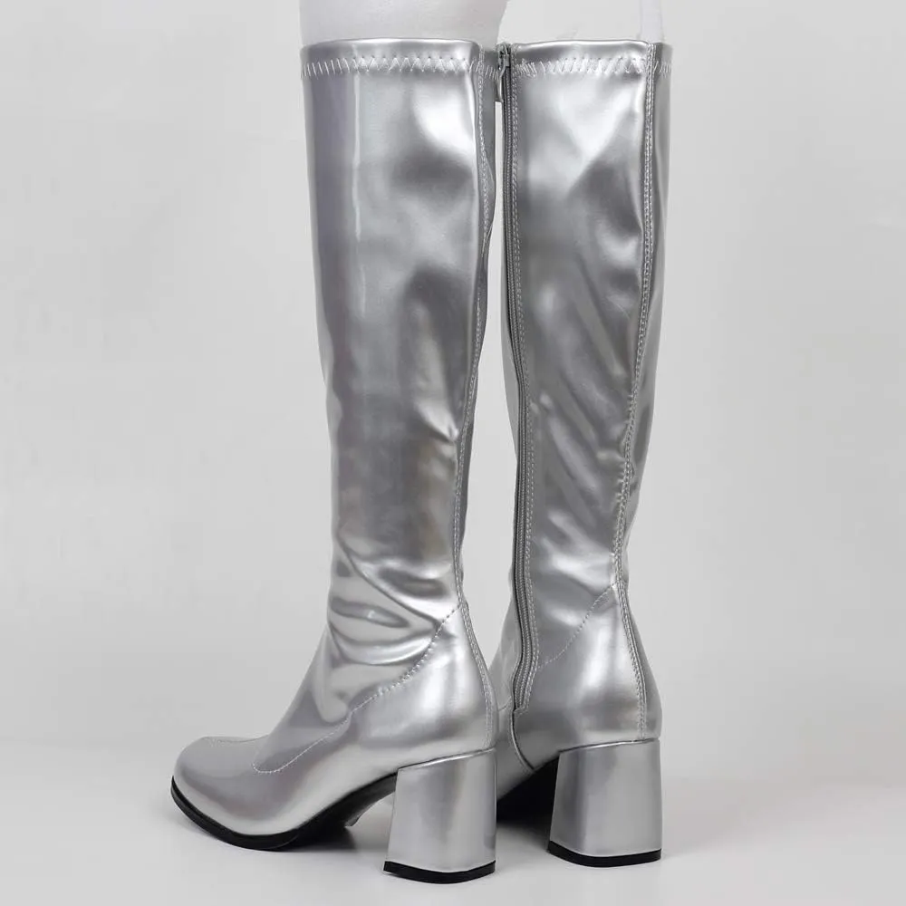 GOGO Boots for Women, Knee High Boots, PU Leather Zip Ladies Party Dance Shoes