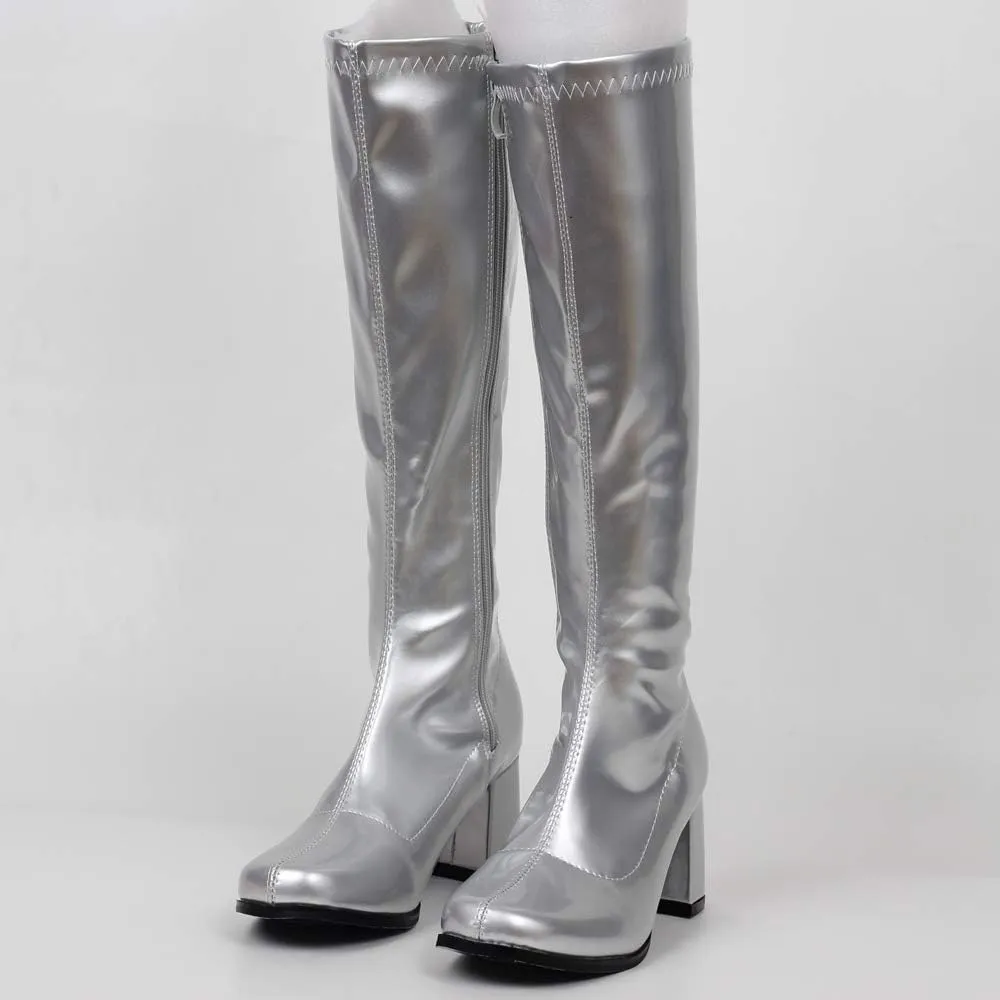 GOGO Boots for Women, Knee High Boots, PU Leather Zip Ladies Party Dance Shoes