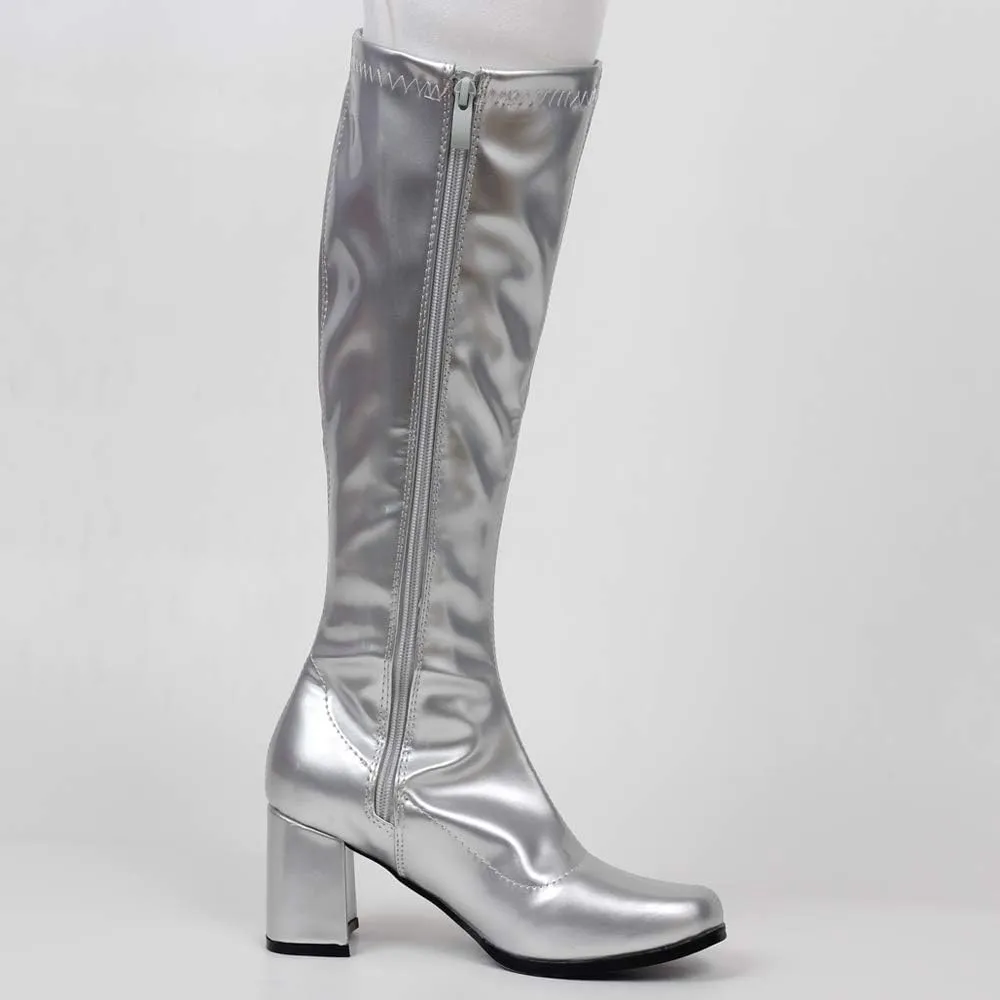 GOGO Boots for Women, Knee High Boots, PU Leather Zip Ladies Party Dance Shoes