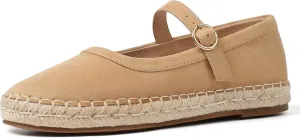 Goiphrri Brown Ballet Flats Shoes for Women Comfortable Mary Jane Flats Round Toe Espadrilles Platform Mary Janes Buckle Strap Suede Ballerina Flats for Women