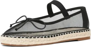 Goiphrri Mesh Mary Jane Flats for Women Platform Espadrilles Bow Knot Mary Janes Straw Mesh Ballet Flats for Women Flatform Dress Pumps