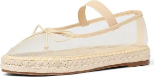 Goiphrri Mesh Mary Jane Flats for Women Platform Espadrilles Bow Knot Mary Janes Straw Mesh Ballet Flats for Women Flatform Dress Pumps