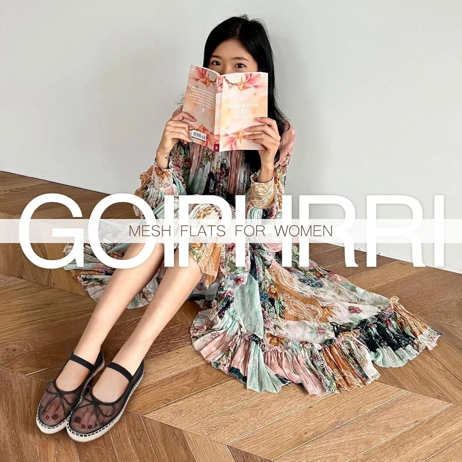 Goiphrri Mesh Mary Jane Flats for Women Platform Espadrilles Bow Knot Mary Janes Straw Mesh Ballet Flats for Women Flatform Dress Pumps