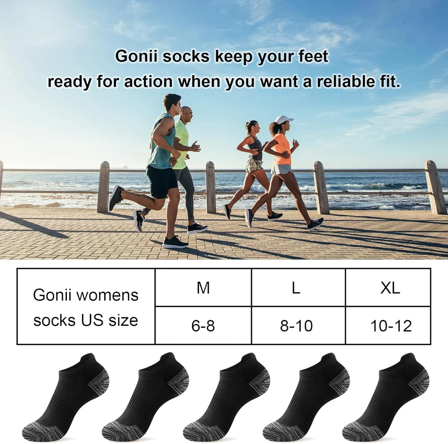 Gonii Ankle Socks Womens Running Athletic No Show Socks Cushioned 5-Pairs