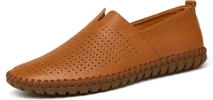 GOSPT Men's Handmade Leather Loafers Flats Driving Moccasins Slip on Shoes
