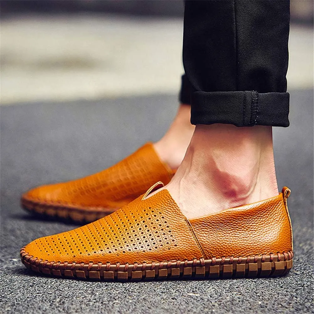 GOSPT Men's Handmade Leather Loafers Flats Driving Moccasins Slip on Shoes