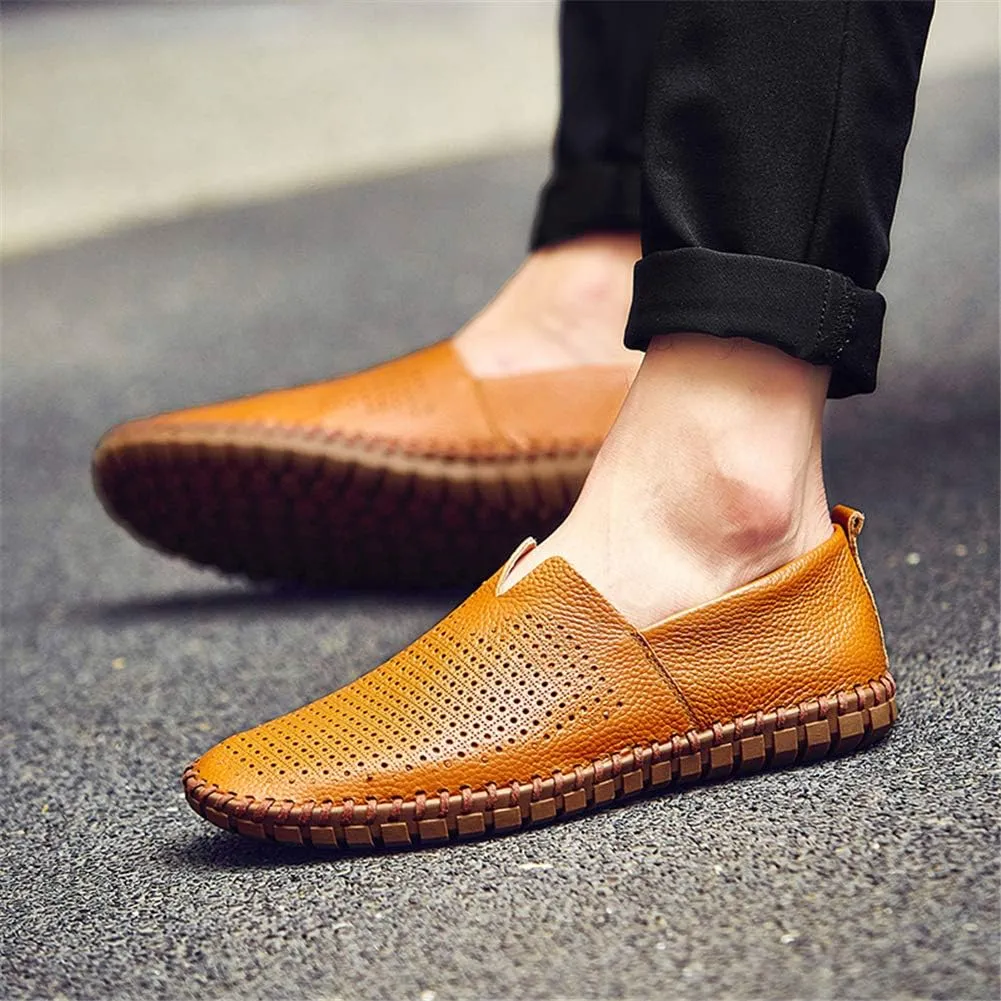 GOSPT Men's Handmade Leather Loafers Flats Driving Moccasins Slip on Shoes