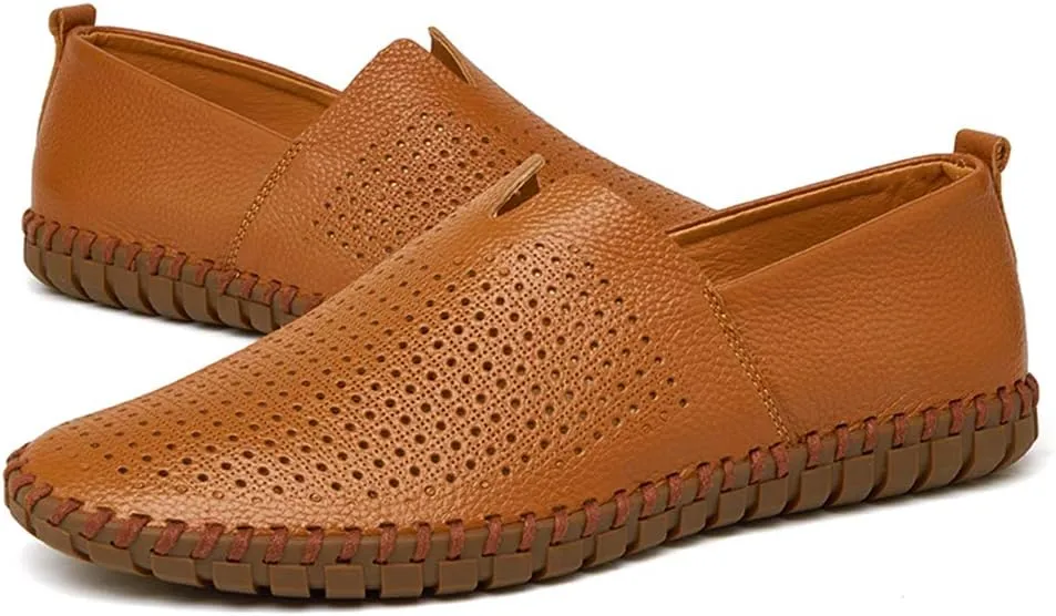 GOSPT Men's Handmade Leather Loafers Flats Driving Moccasins Slip on Shoes