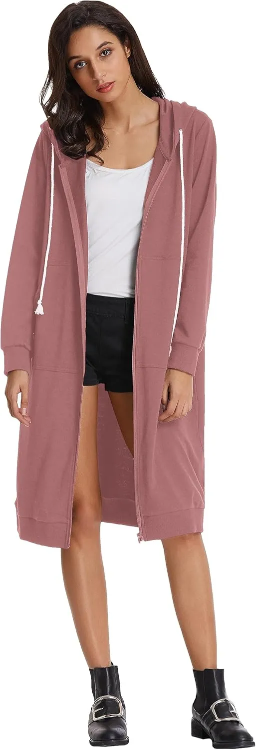 GRACE KARIN Women's Casual Pockets Zip up Hoodies Tunic Sweatshirt Long Hoodie Jacket