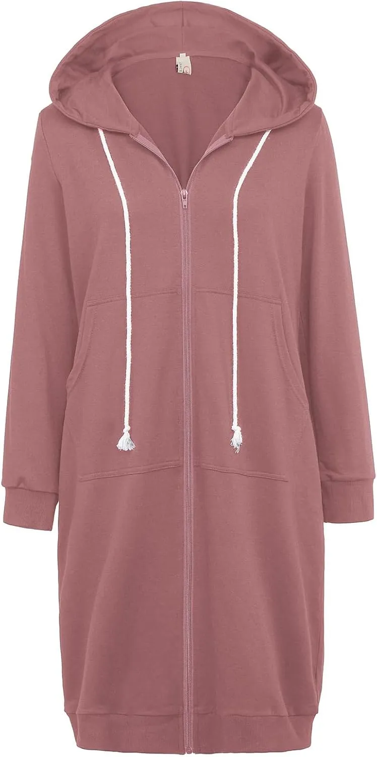 GRACE KARIN Women's Casual Pockets Zip up Hoodies Tunic Sweatshirt Long Hoodie Jacket