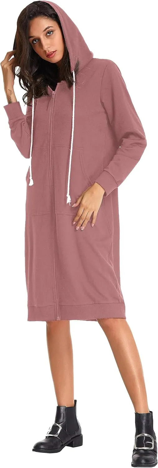 GRACE KARIN Women's Casual Pockets Zip up Hoodies Tunic Sweatshirt Long Hoodie Jacket