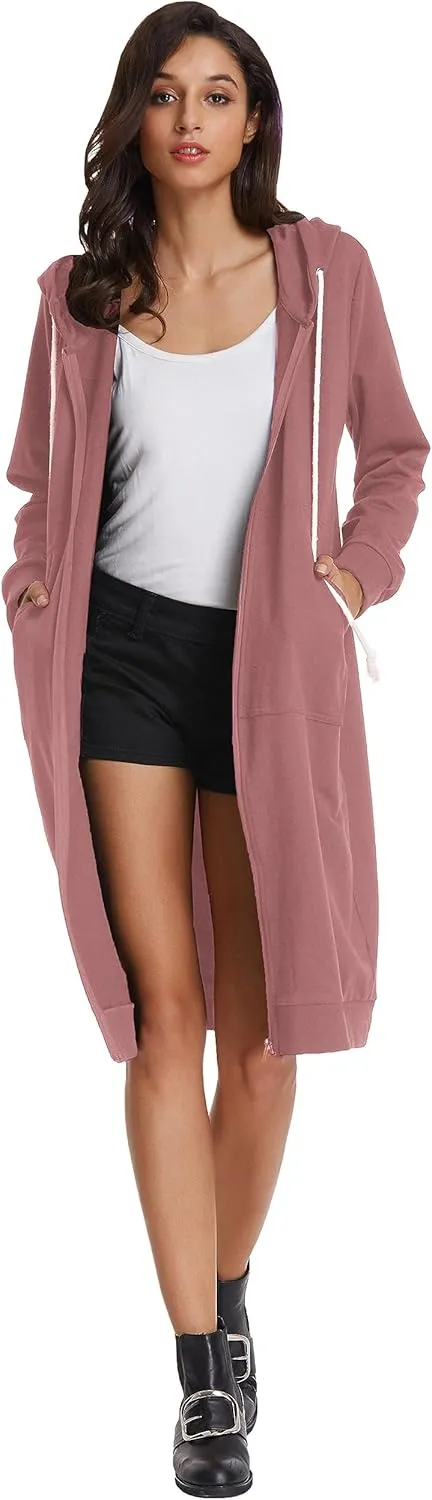 GRACE KARIN Women's Casual Pockets Zip up Hoodies Tunic Sweatshirt Long Hoodie Jacket