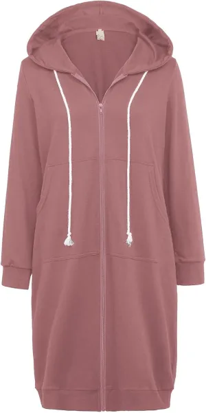 GRACE KARIN Women's Casual Pockets Zip up Hoodies Tunic Sweatshirt Long Hoodie Jacket