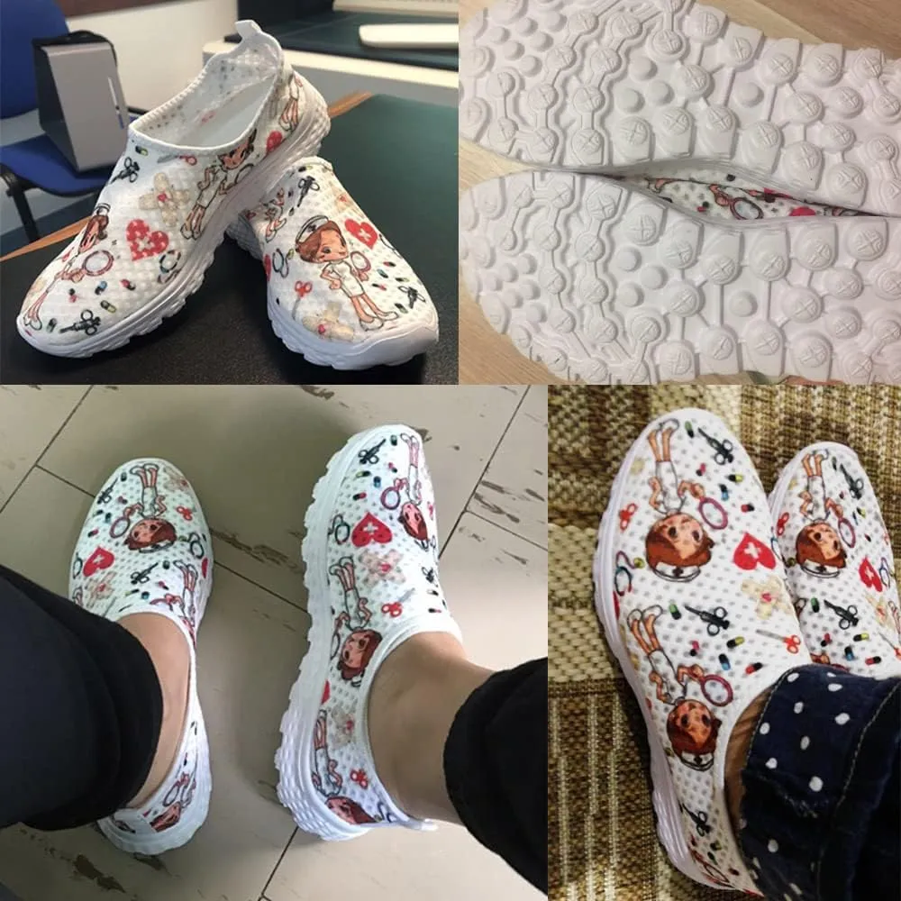 Gradient Medical Nurse Shoes for Womens Breathable Running Shoes Mesh Comfortable Walking Tennis Shoes Slip On Flats Loafers