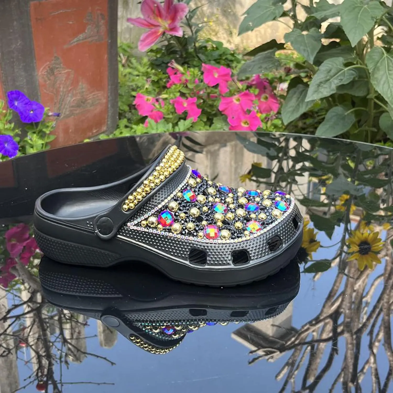 Hanfike Womens Casual Fashion Slide Mules with Rhinestone Closed Toe Comfort Flats