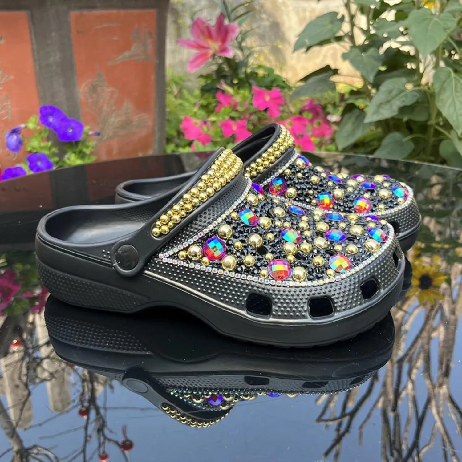 Hanfike Womens Casual Fashion Slide Mules with Rhinestone Closed Toe Comfort Flats