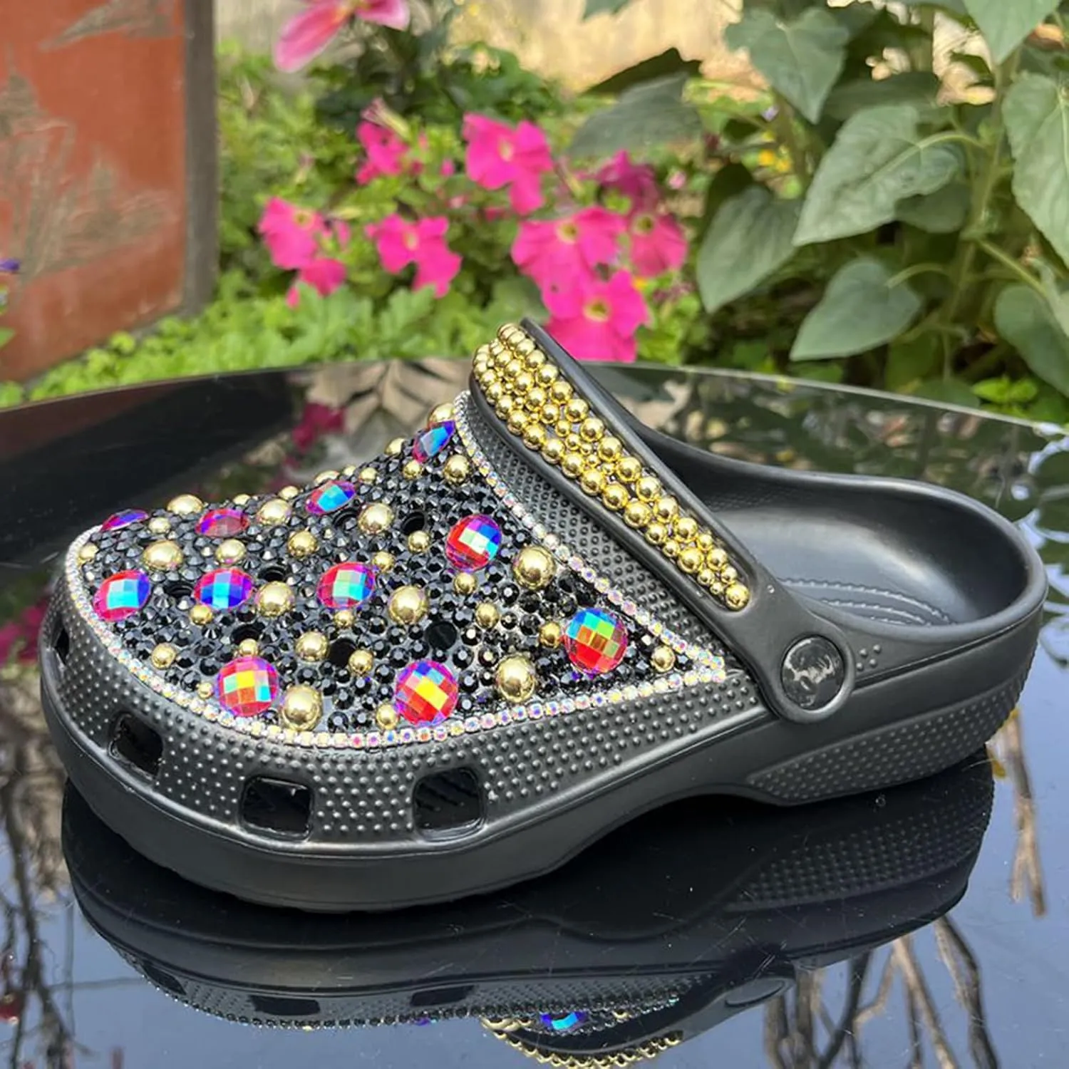 Hanfike Womens Casual Fashion Slide Mules with Rhinestone Closed Toe Comfort Flats