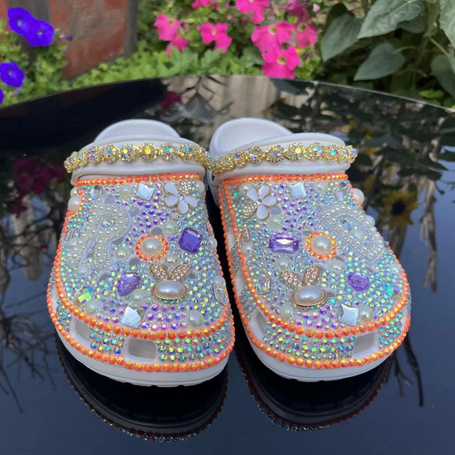 Hanfike Womens Casual Fashion Slide Mules with Rhinestone Closed Toe Comfort Flats
