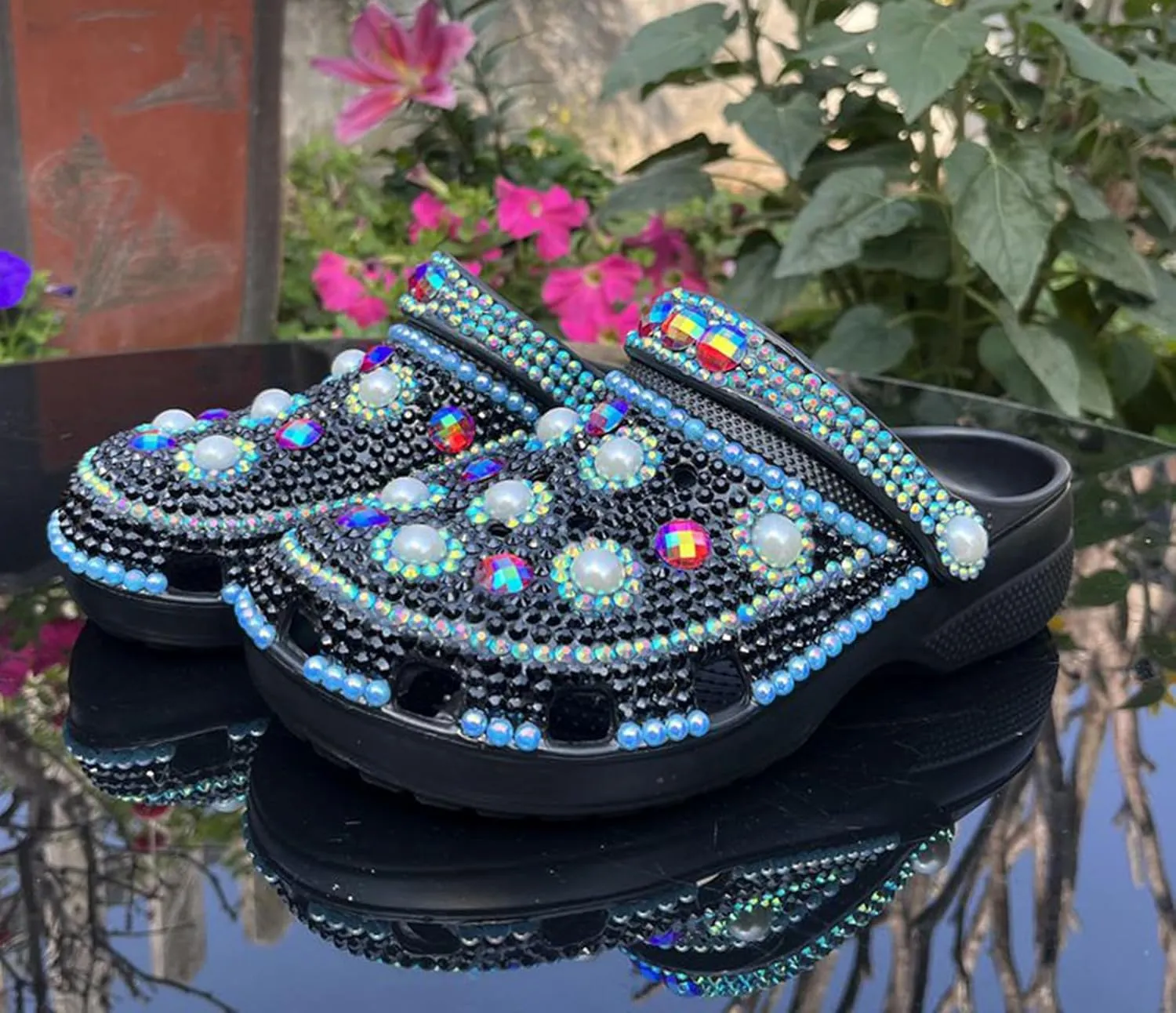 Hanfike Womens Casual Fashion Slide Mules with Rhinestone Closed Toe Comfort Flats