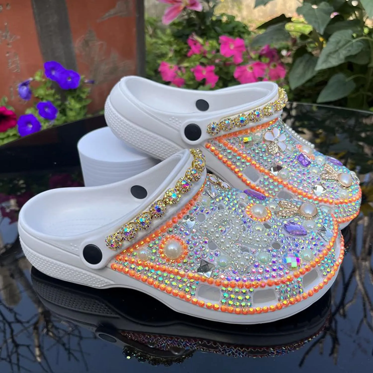 Hanfike Womens Casual Fashion Slide Mules with Rhinestone Closed Toe Comfort Flats