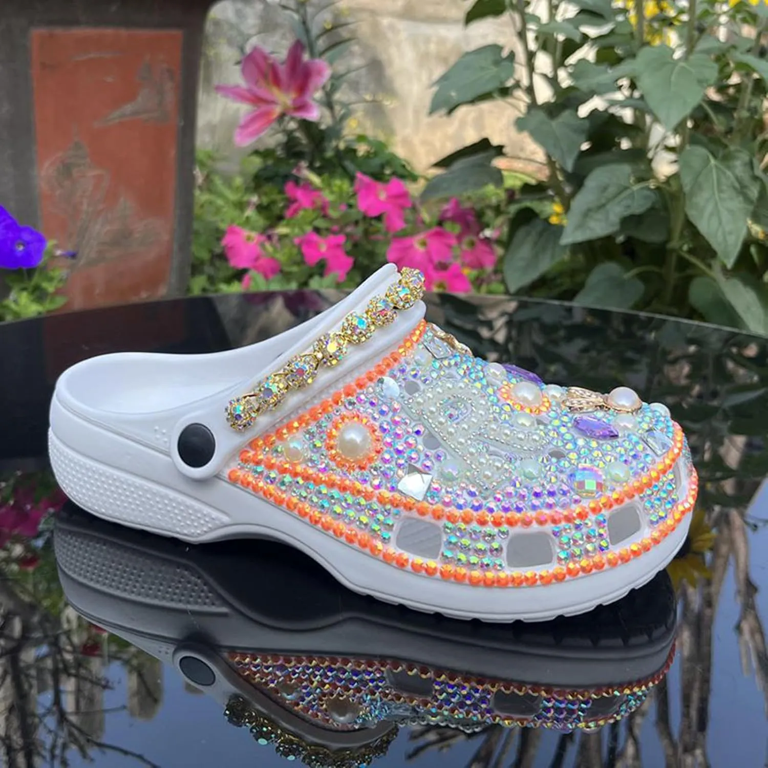 Hanfike Womens Casual Fashion Slide Mules with Rhinestone Closed Toe Comfort Flats