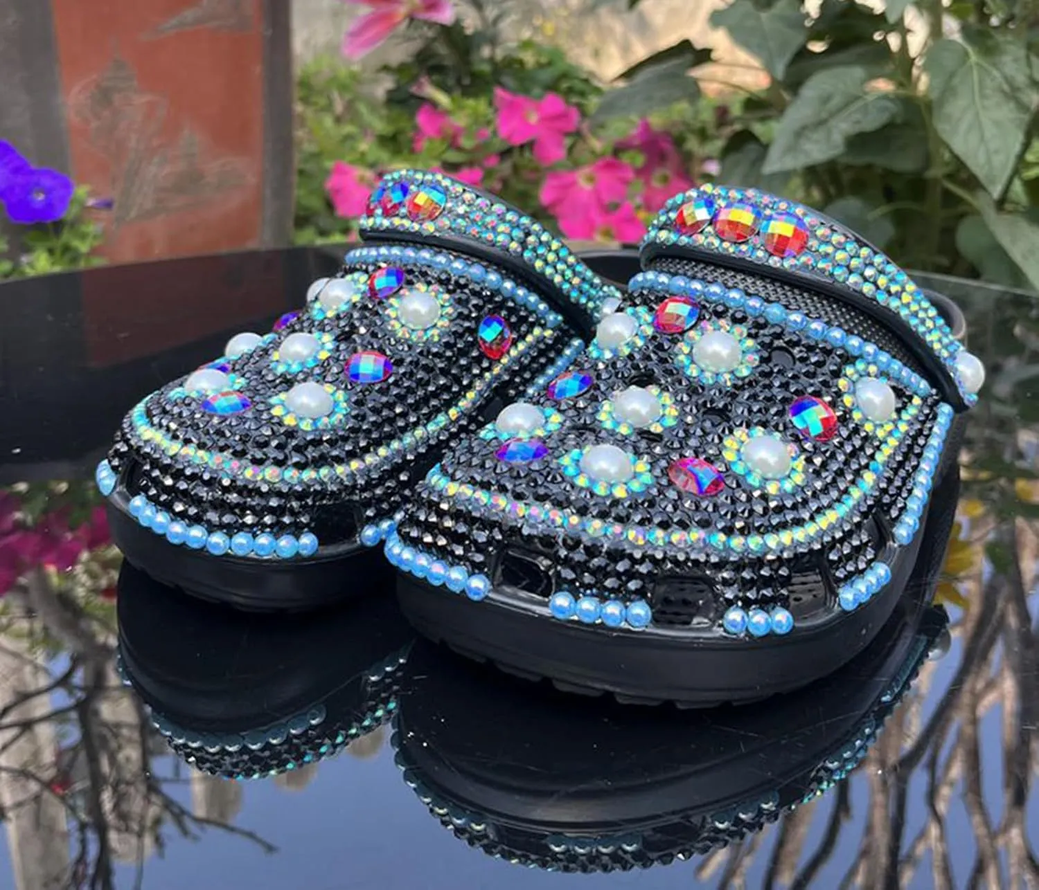 Hanfike Womens Casual Fashion Slide Mules with Rhinestone Closed Toe Comfort Flats