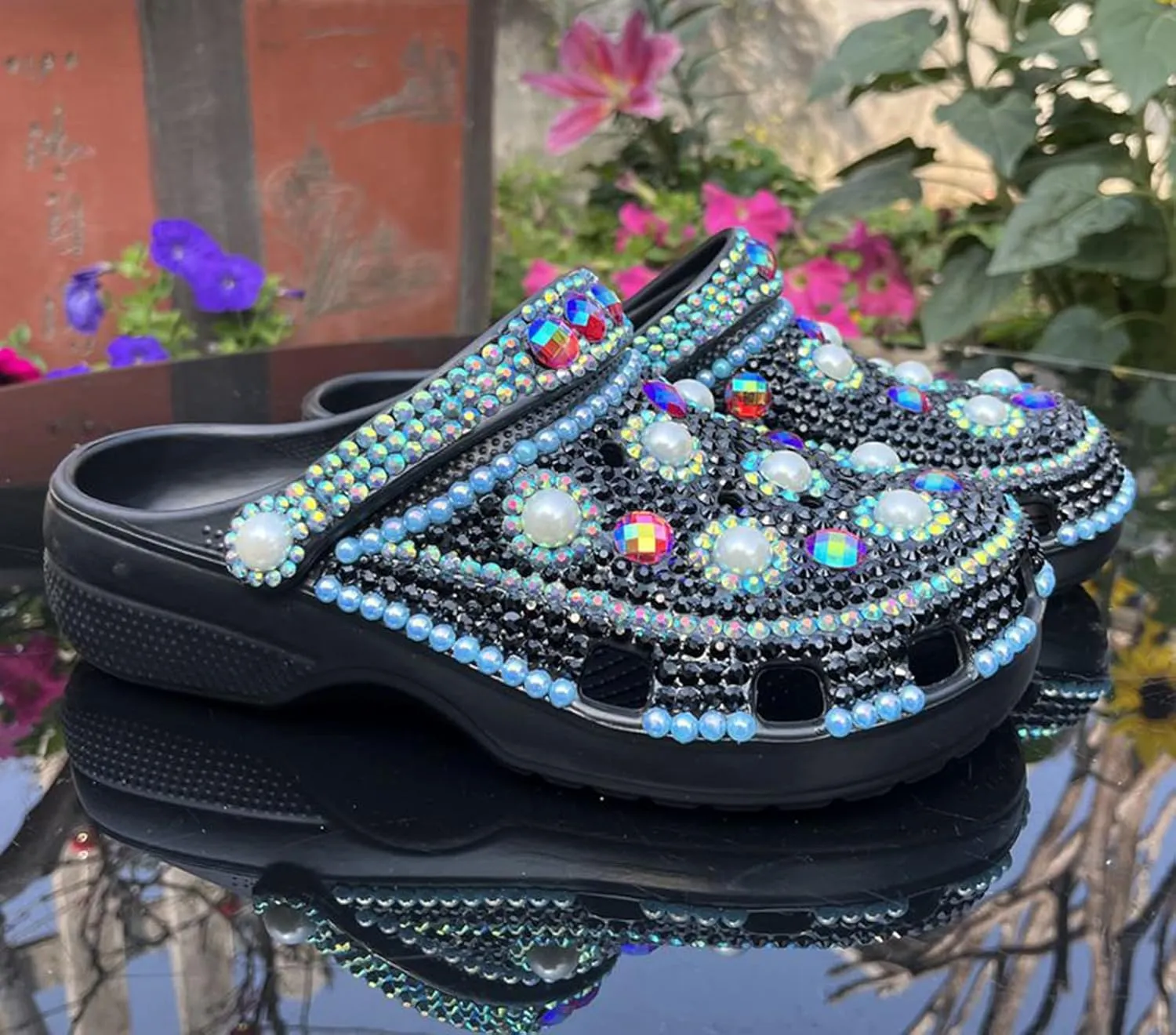 Hanfike Womens Casual Fashion Slide Mules with Rhinestone Closed Toe Comfort Flats