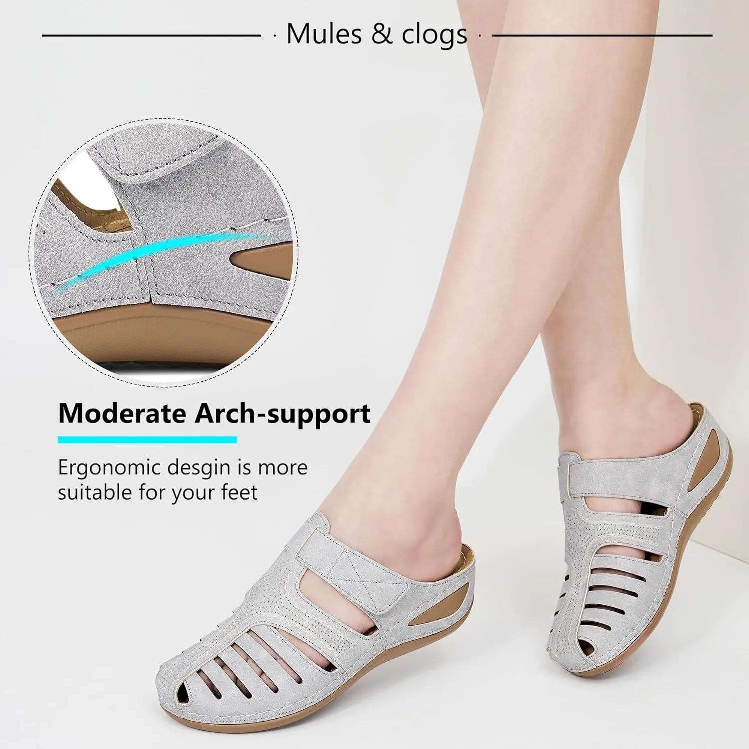 HARENCE Clogs for Women Mules Shoes: Comfortable Dressy Closed Toe Platform Sandals Summer Casual Adjustable Slip On Walking Wedges