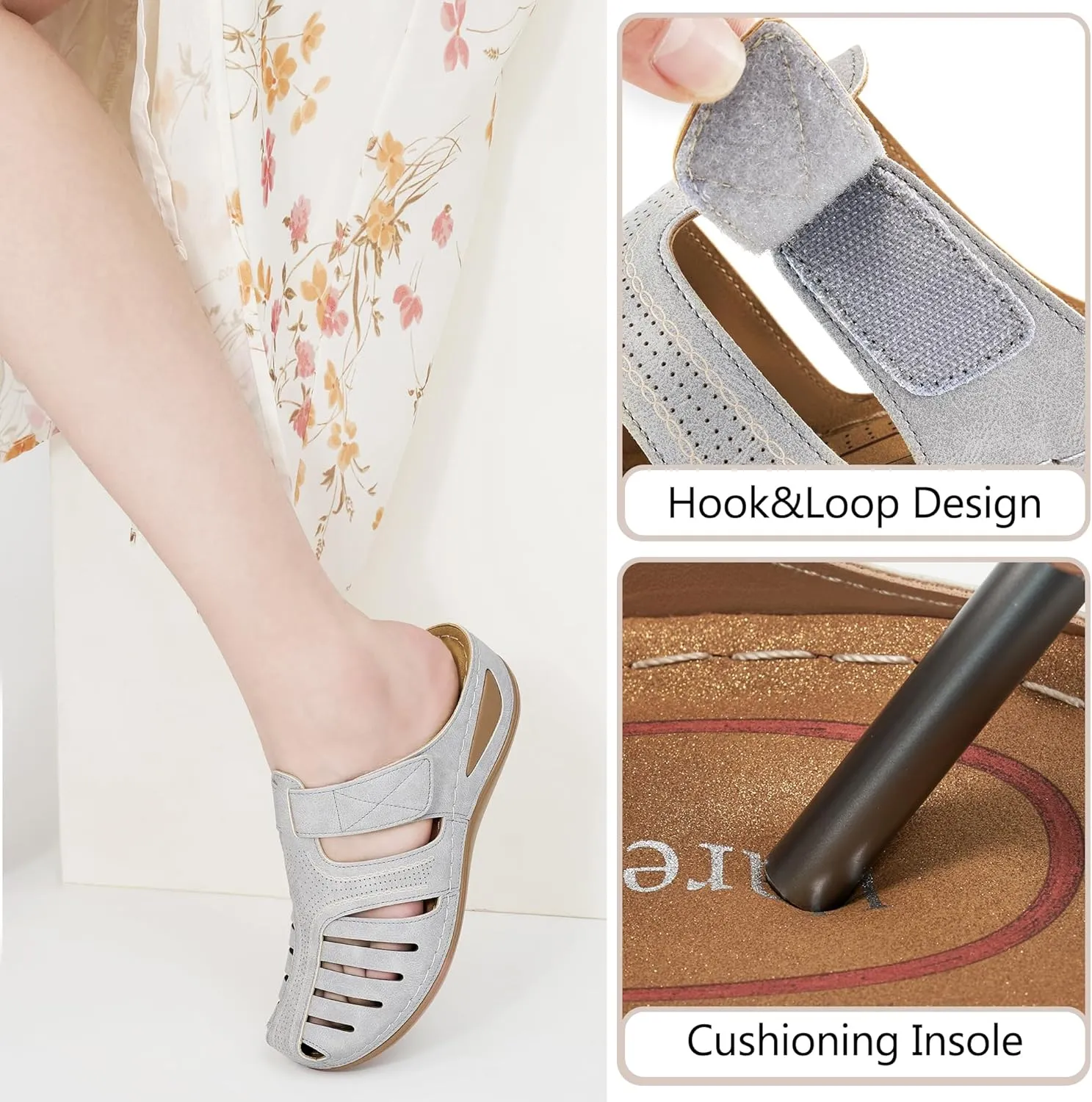 HARENCE Clogs for Women Mules Shoes: Comfortable Dressy Closed Toe Platform Sandals Summer Casual Adjustable Slip On Walking Wedges