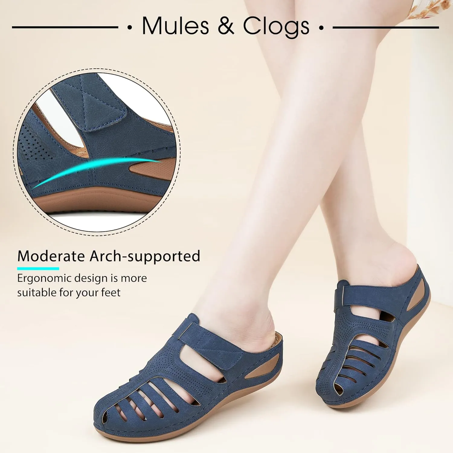 HARENCE Clogs for Women Mules Shoes: Comfortable Dressy Closed Toe Platform Sandals Summer Casual Adjustable Slip On Walking Wedges