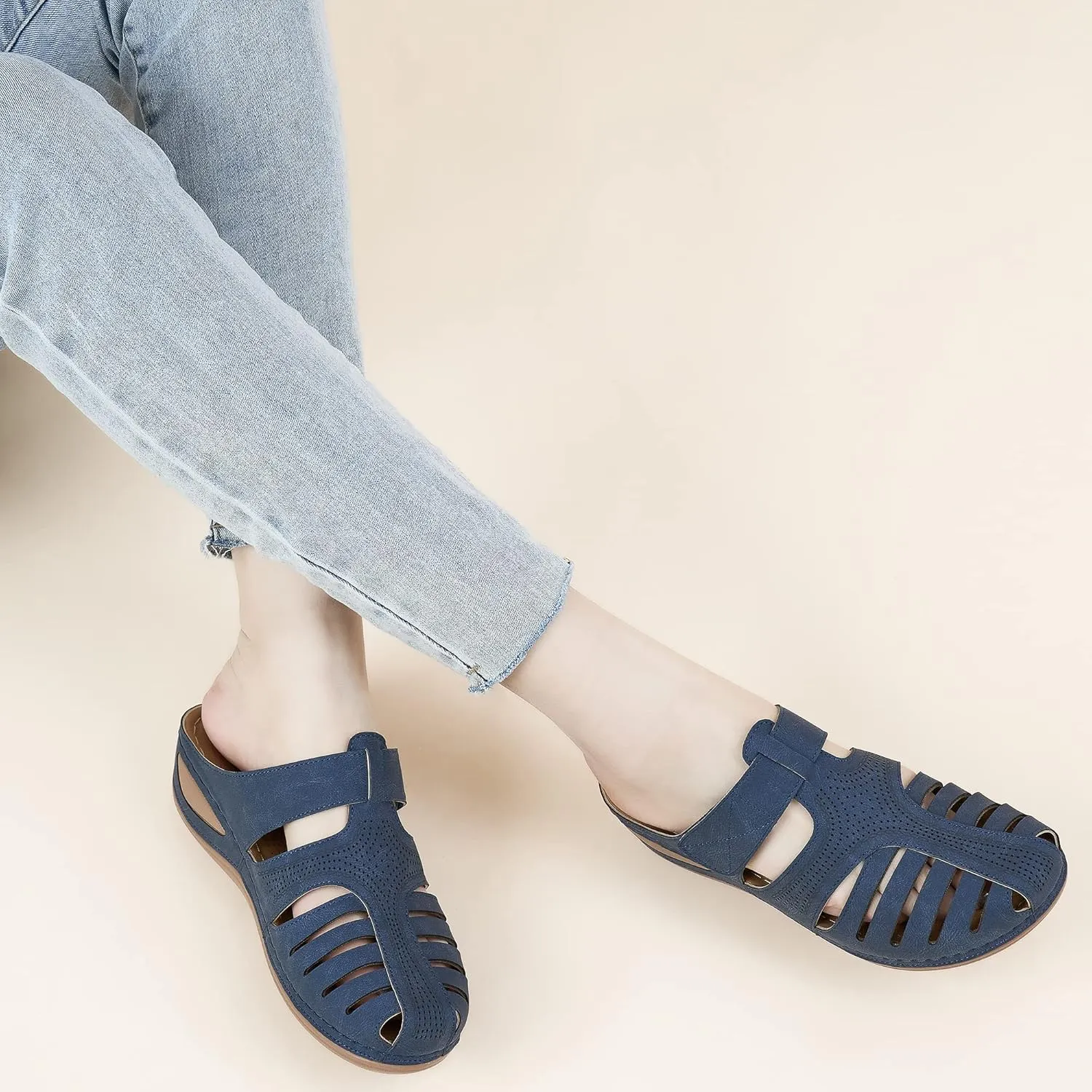 HARENCE Clogs for Women Mules Shoes: Comfortable Dressy Closed Toe Platform Sandals Summer Casual Adjustable Slip On Walking Wedges