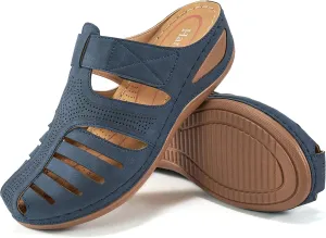 HARENCE Clogs for Women Mules Shoes: Comfortable Dressy Closed Toe Platform Sandals Summer Casual Adjustable Slip On Walking Wedges