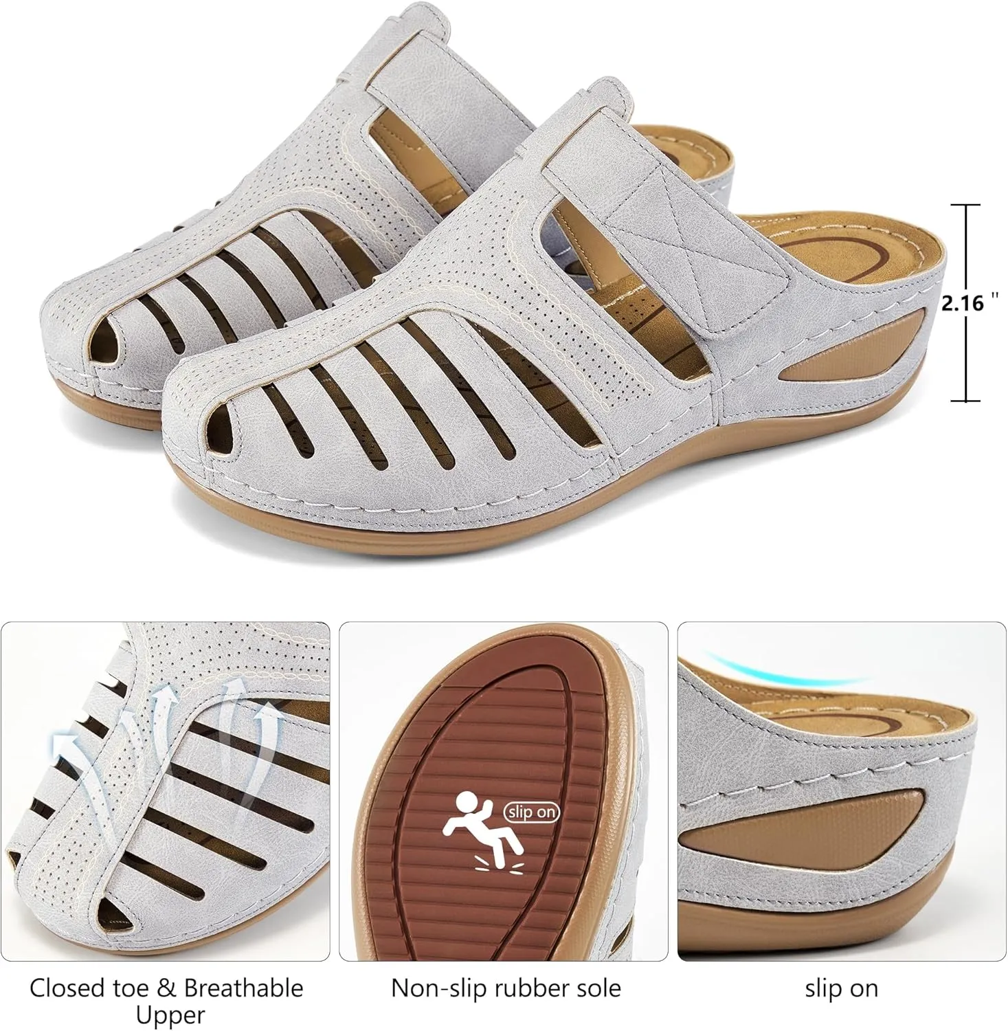 HARENCE Clogs for Women Mules Shoes: Comfortable Dressy Closed Toe Platform Sandals Summer Casual Adjustable Slip On Walking Wedges