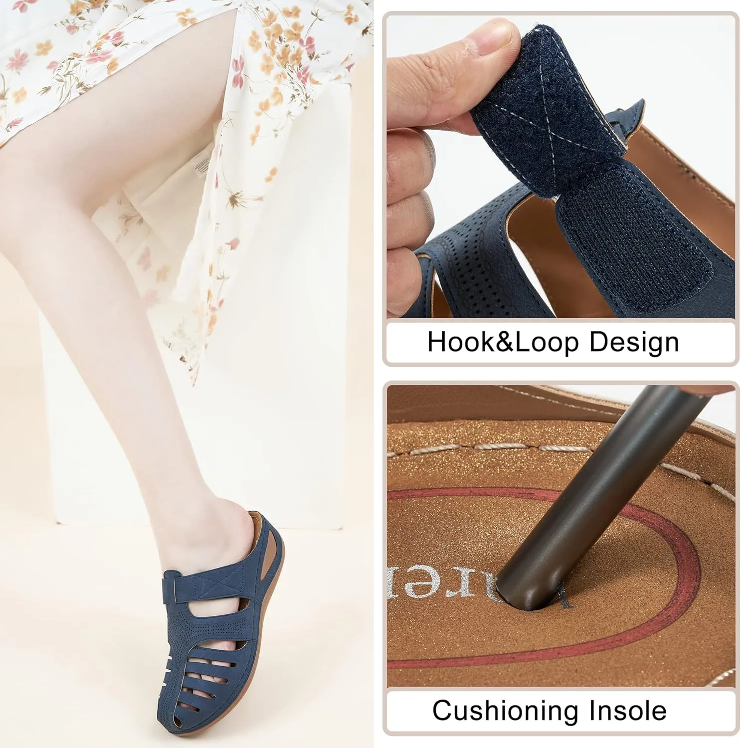 HARENCE Clogs for Women Mules Shoes: Comfortable Dressy Closed Toe Platform Sandals Summer Casual Adjustable Slip On Walking Wedges