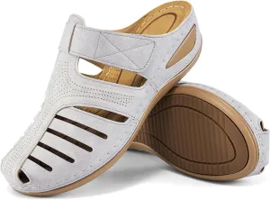 HARENCE Clogs for Women Mules Shoes: Comfortable Dressy Closed Toe Platform Sandals Summer Casual Adjustable Slip On Walking Wedges