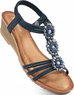 HARENCE Wedge Sandals for Women Shoes: Comfortable Elastic Ankle Strap Low Heel Dress Shoes Open Toe Gladiator Summer Beach Platform Sandals