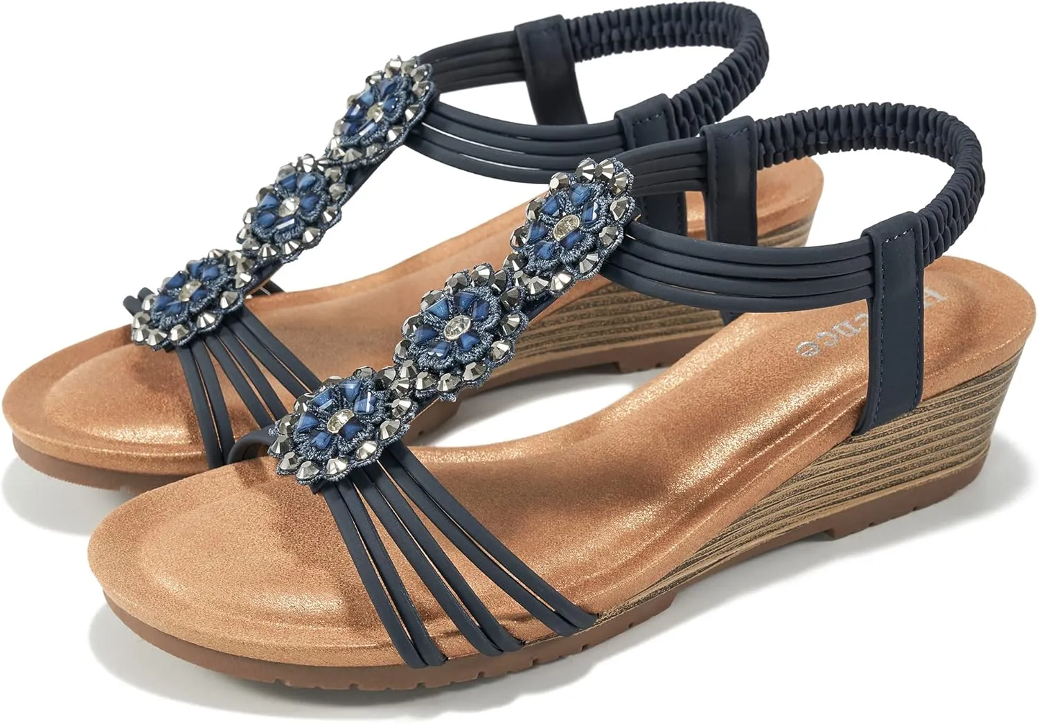 HARENCE Wedge Sandals for Women Shoes: Comfortable Elastic Ankle Strap Low Heel Dress Shoes Open Toe Gladiator Summer Beach Platform Sandals