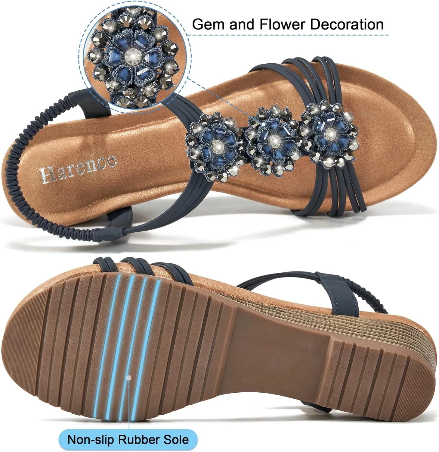 HARENCE Wedge Sandals for Women Shoes: Comfortable Elastic Ankle Strap Low Heel Dress Shoes Open Toe Gladiator Summer Beach Platform Sandals
