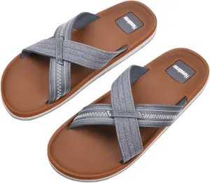 Harssidanzar Men Summer Cross Slide Sandals Comfort Lightweight Arch Support Slides Sandals KM234US