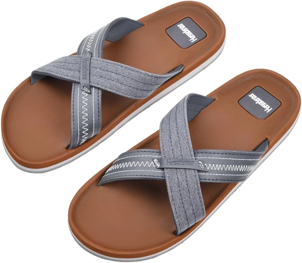 Harssidanzar Men Summer Cross Slide Sandals Comfort Lightweight Arch Support Slides Sandals KM234US