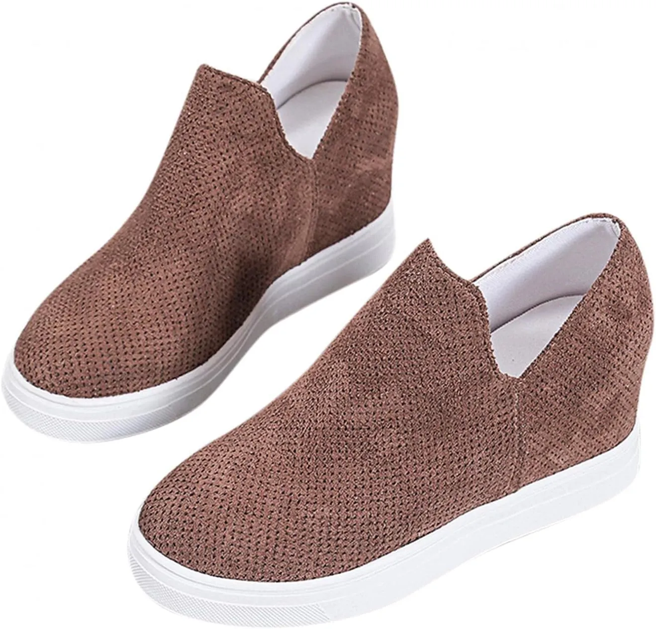 Hbeylia Platform Fashion Sneakers For Women Ladies Fashion Casual V Cut Chunky Bottom Flats Slip On Loafers Breathable Anti Skid Thick Mid Heels Low Top Work Nurse Driving Walking Shoes