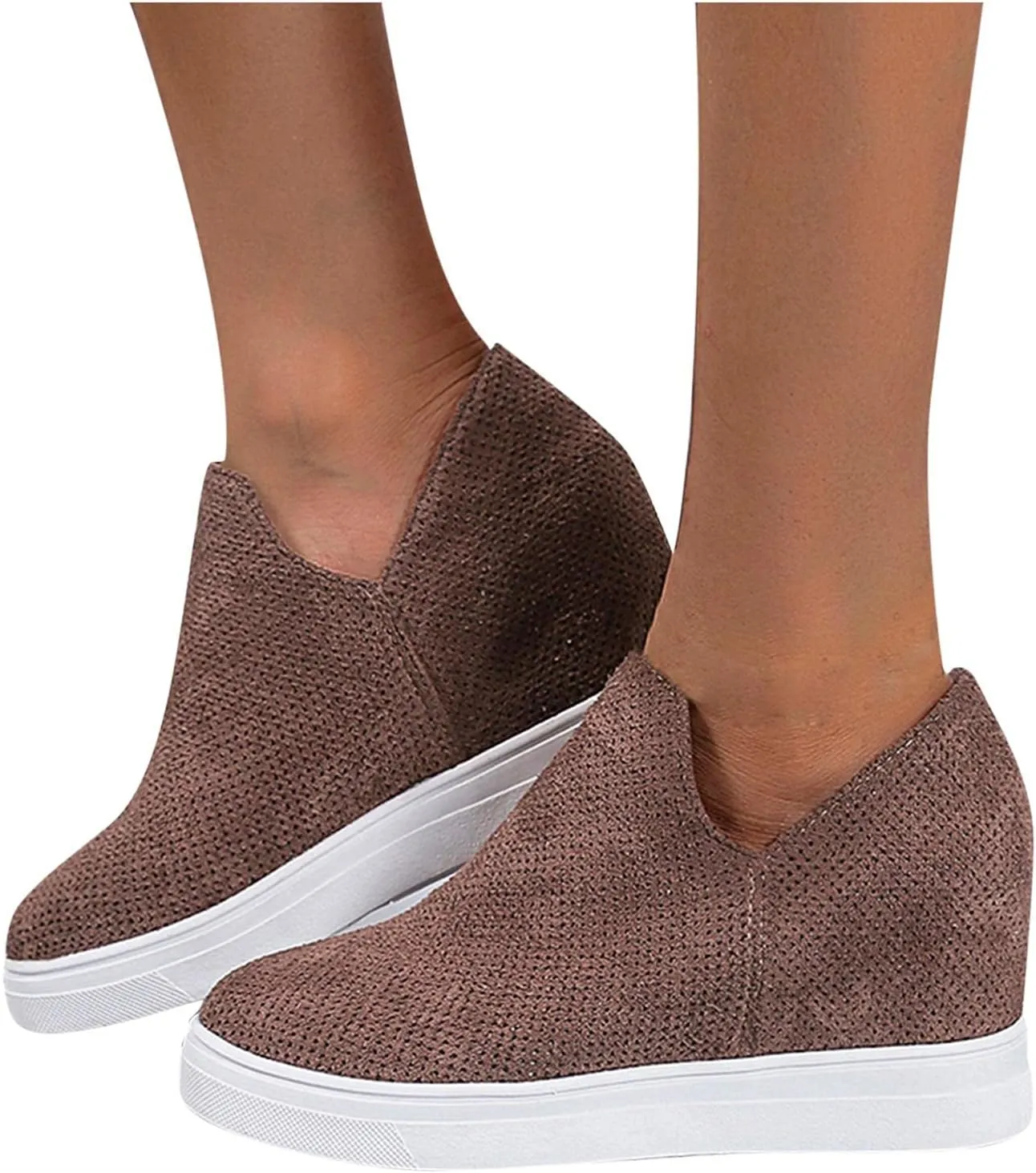Hbeylia Platform Fashion Sneakers For Women Ladies Fashion Casual V Cut Chunky Bottom Flats Slip On Loafers Breathable Anti Skid Thick Mid Heels Low Top Work Nurse Driving Walking Shoes