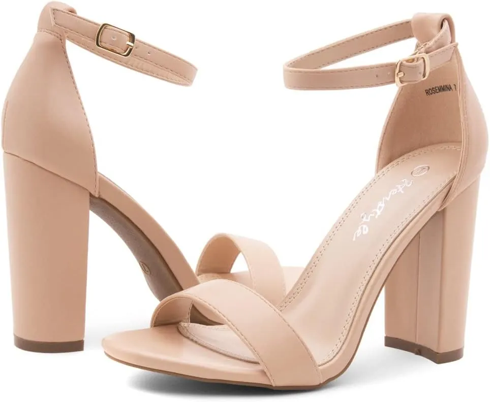 Herstyle Rosemmina Women’s Chunky Block Heels Open Toe Dress Heeled Sandals Ankle Strappy High Heel Pumps Shoes for Prom Wedding Party Office