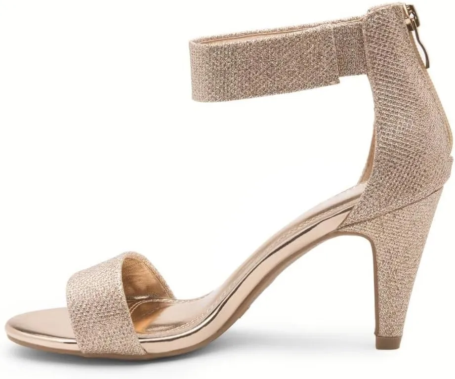 Herstyle RROSE Women's Chunky Low Heels Open Toe Ankle Strap Heeled Sandals with Back Zipper Dressy Pumps Shoes for Wedding Prom Party Office