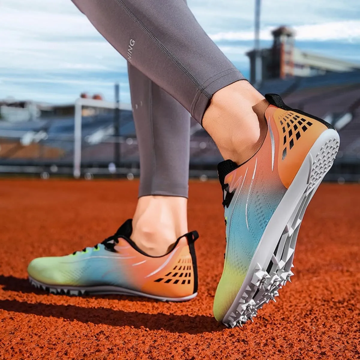 HESBITEUL Mens Track and Field Shoes Sprint Sport Sneakers Youth Professional Training Racing Running Shoes