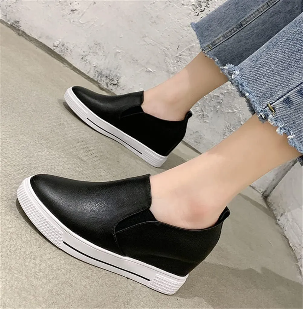 Hidden Wedge Sneakers for Women Slip on, Fashion High Heel Low Top Canvas Shoes Casual Platform Loafers