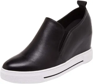 Hidden Wedge Sneakers for Women Slip on, Fashion High Heel Low Top Canvas Shoes Casual Platform Loafers