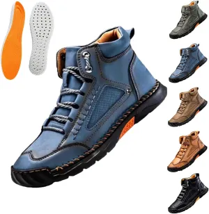 Hillde Mens Work Shoes, Hillde Mens Slip On Shoes, Men's Casual Leather Handmade Non-Slip Arch Support Loafers